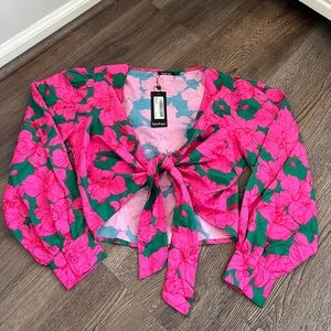 Boohoo Floral Tie Front Crop